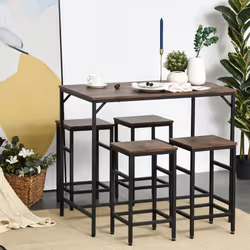 HOMCOM Industrial Rectangular Dining Table Set with 4 Stools for Dining Room