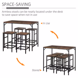 HOMCOM Industrial Rectangular Dining Table Set with 4 Stools for Dining Room