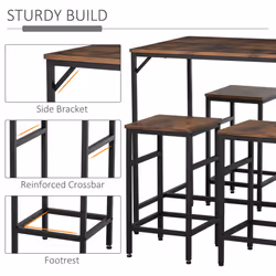 HOMCOM Industrial Rectangular Dining Table Set with 4 Stools for Dining Room - Additional view 4
