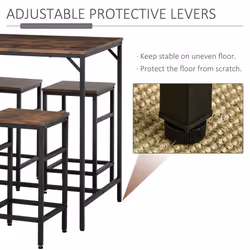 HOMCOM Industrial Rectangular Dining Table Set with 4 Stools for Dining Room - Additional view 5