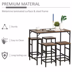 HOMCOM Industrial Rectangular Dining Table Set with 4 Stools for Dining Room - Additional view 6