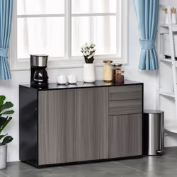 HOMCOM High Gloss Frame Side Cabinet with 2 Door and 2 Drawer, Grey Black
