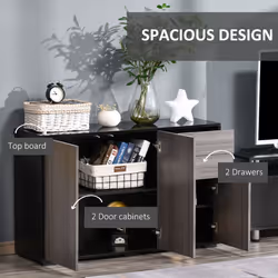 HOMCOM High Gloss Frame Side Cabinet with 2 Door and 2 Drawer, Grey Black