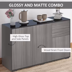 HOMCOM High Gloss Frame Side Cabinet with 2 Door and 2 Drawer, Grey Black