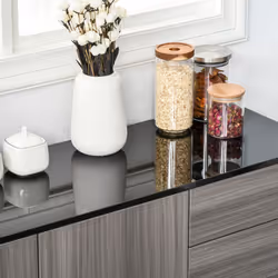 HOMCOM High Gloss Frame Side Cabinet with 2 Door and 2 Drawer, Grey Black - Additional view 7