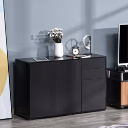 HOMCOM High Gloss Frame Side Cabinet with 2 Door and 2 Drawer, Black