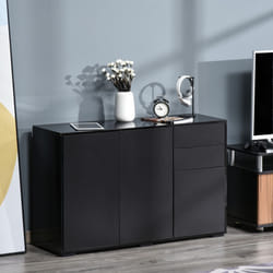HOMCOM High Gloss Frame Side Cabinet with 2 Door and 2 Drawer, Black