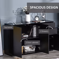 HOMCOM High Gloss Frame Side Cabinet with 2 Door and 2 Drawer, Black