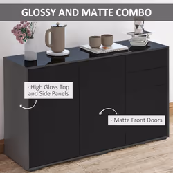 HOMCOM High Gloss Frame Side Cabinet with 2 Door and 2 Drawer, Black