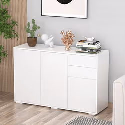 HOMCOM High Gloss Frame Side Cabinet with 2 Door Cabinet and 2 Drawer, White