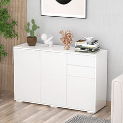 HOMCOM High Gloss Frame Side Cabinet with 2 Door Cabinet and 2 Drawer, White