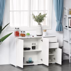 HOMCOM High Gloss Frame Side Cabinet with 2 Door Cabinet and 2 Drawer, White