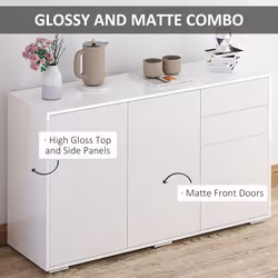 HOMCOM High Gloss Frame Side Cabinet with 2 Door Cabinet and 2 Drawer, White - Additional view 4