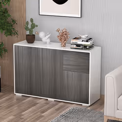 HOMCOM Side Cabinet with 2 Door Cabinet and 2 Drawer for Home Office Grey White