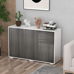 HOMCOM Side Cabinet with 2 Door Cabinet and 2 Drawer for Home Office Grey White
