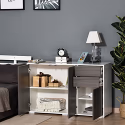 HOMCOM Side Cabinet with 2 Door Cabinet and 2 Drawer for Home Office Grey White