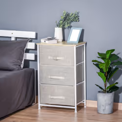 HOMCOM 3-Tier Storage Dresser Tower with Adjustable Feet Steel Frame Home