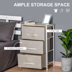 HOMCOM 3-Tier Storage Dresser Tower with Adjustable Feet Steel Frame Home