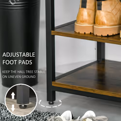 HOMCOM Entryway Coat Rack Hall Tree Shoe Bench 3 in 1 Design Metal Storage Rack - Additional view 4