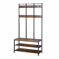 HOMCOM Entryway Coat Rack Hall Tree Shoe Bench 3 in 1 Design Metal Storage Rack - Additional view 8