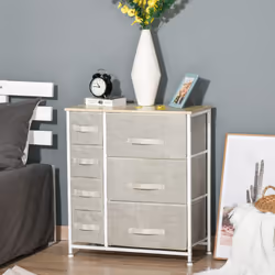 HOMCOM Chest of Drawers with 7 Dresser Drawers for Home Bedroom, Light Grey