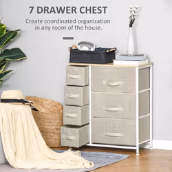 HOMCOM Chest of Drawers with 7 Dresser Drawers for Home Bedroom, Light Grey