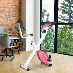 HOMCOM Magnetic Resistance Exercise Bike Foldable LCD Adjustable Seat Pink