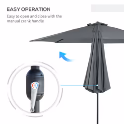 Outsunny 3(m) Patio Umbrella Outdoor Sunshade Canopy w/ Tilt & Crank Dark Grey
