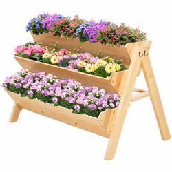 Outsunny 3 Tier Wooden Garden Raised Bed Plant Bed with Clapboard and Hooks