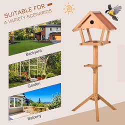 PawHut Wooden Bird Feeder Stand for Garden Backyard Decorative Pre-cut Natural