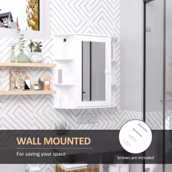 HOMCOM Wall Mounted Bathroom Cabinet w/ Mirror Single Door Storage Shelves - Additional view 5