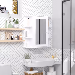 HOMCOM Wall Mounted Bathroom Cabinet w/ Mirror Single Door Storage Shelves - Additional view 7