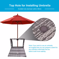 Outsunny Rattan Wicker Tea Coffee Table w/ Umbrella Hole and Storage