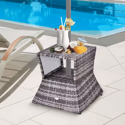 Outsunny Rattan Wicker Tea Coffee Table w/ Umbrella Hole and Storage - Additional view 8