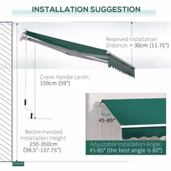 Outsunny Manual Retractable Awning Garden Shelter Canopy 3 x 2m Green - Additional view 6