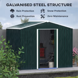 Outsunny 8 x 6ft Garden Storage Shed with Double Sliding Door Outdoor Green
