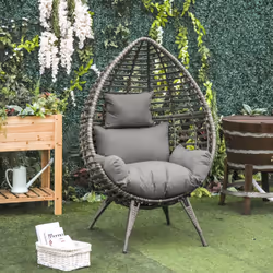 Outsunny Outdoor indoor Wicker Teardrop Chair with Cushion Rattan Lounger