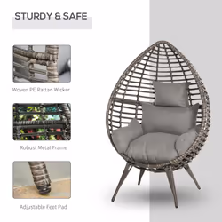 Outsunny Outdoor indoor Wicker Teardrop Chair with Cushion Rattan Lounger