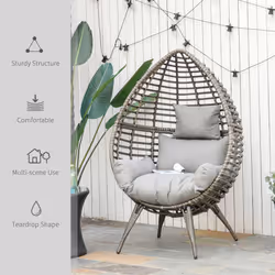 Outsunny Outdoor indoor Wicker Teardrop Chair with Cushion Rattan Lounger - Additional view 5