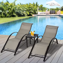 Outsunny 3 Pieces Lounge Chair Set Garden Sunbathing Chair w/ Table Grey