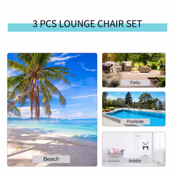 Outsunny 3 Pieces Lounge Chair Set Garden Sunbathing Chair w/ Table Grey - Additional view 5