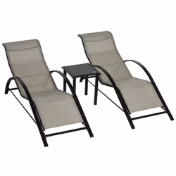 Outsunny 3 Pieces Lounge Chair Set Garden Sunbathing Chair w/ Table Grey - Additional view 8