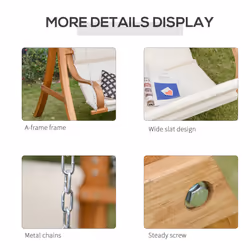 Outsunny Wooden Porch A-Frame Swing Chair w/ Canopy and Cushion for Patio Garden