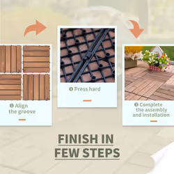 Outsunny 27pc Floor Tiles Interlocking Solid Wood DIY Deck Tiles Outdoor Brown - Additional view 4