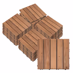 Outsunny 27pc Floor Tiles Interlocking Solid Wood DIY Deck Tiles Outdoor Brown - Additional view 8