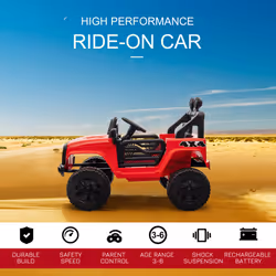 HOMCOM 12V Kids Electric Ride On Car Truck Off-road Toy W/ Remote Control Red