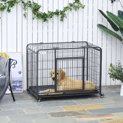 PawHut 78x109cm Metal Dog Cage Kennel w/ Locking Door & Wheels Large Pets