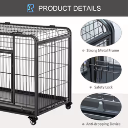 PawHut 78x109cm Metal Dog Cage Kennel w/ Locking Door & Wheels Large Pets