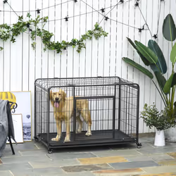 PawHut 81x125cm Metal Dog Cage Kennel w/ Locking Door & Wheels Extra Large Pets