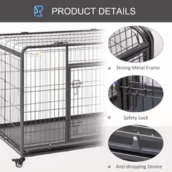 PawHut 81x125cm Metal Dog Cage Kennel w/ Locking Door & Wheels Extra Large Pets